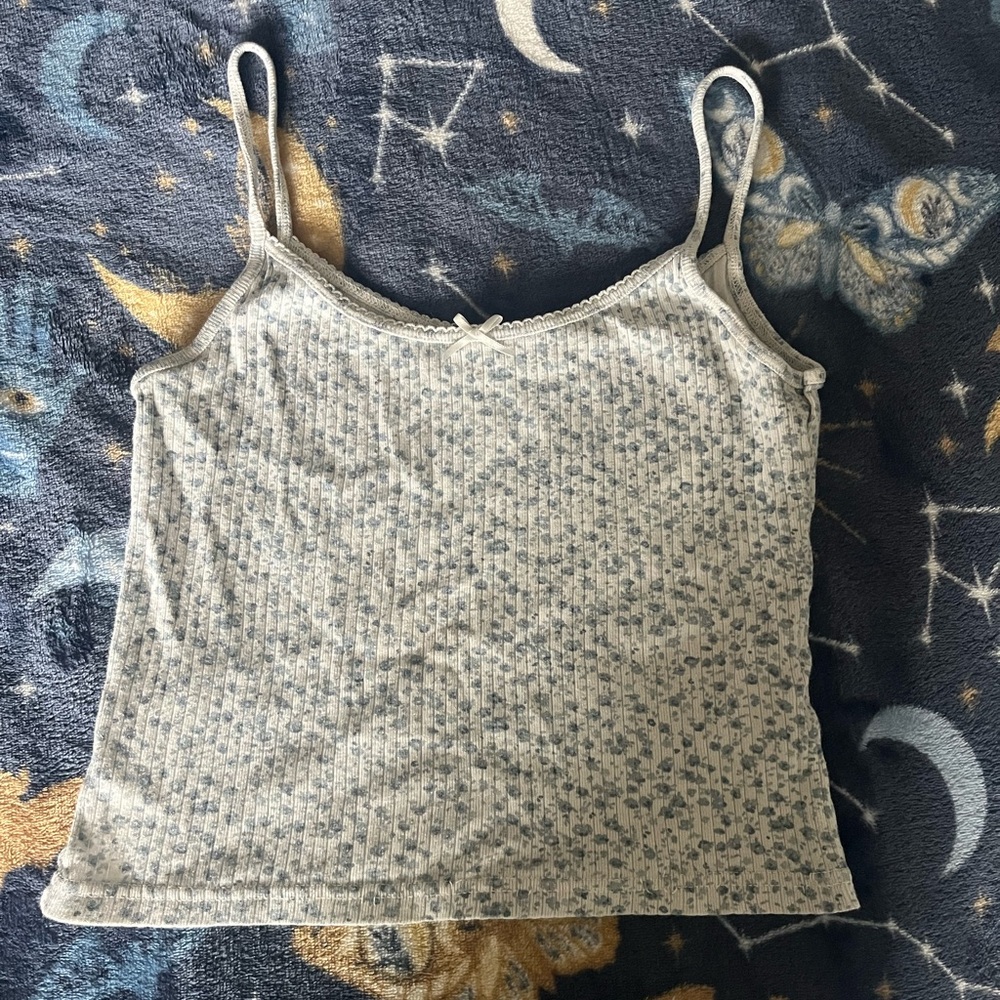 Brandy Melville White and Blue Floral Tank